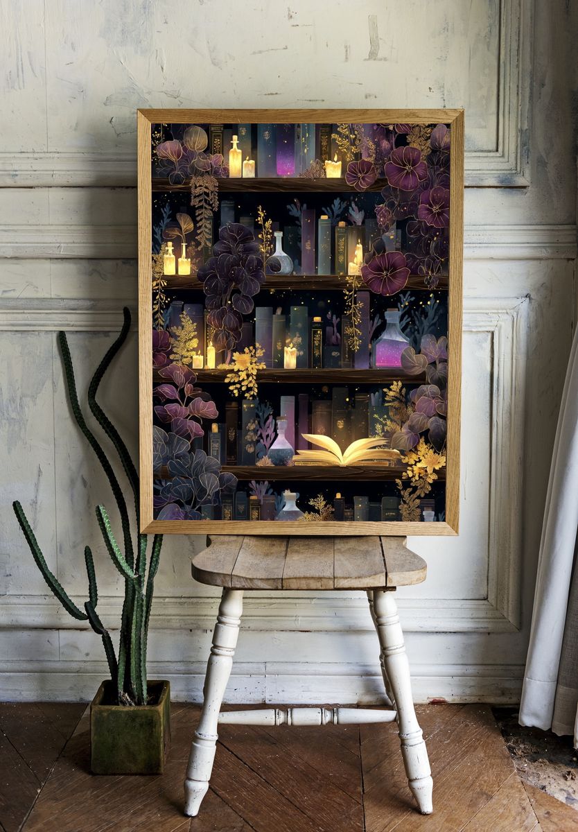 Enchanted Library Botanical Poster. — room view 1