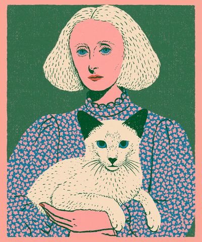 Woman with Cat Illustration Poster.