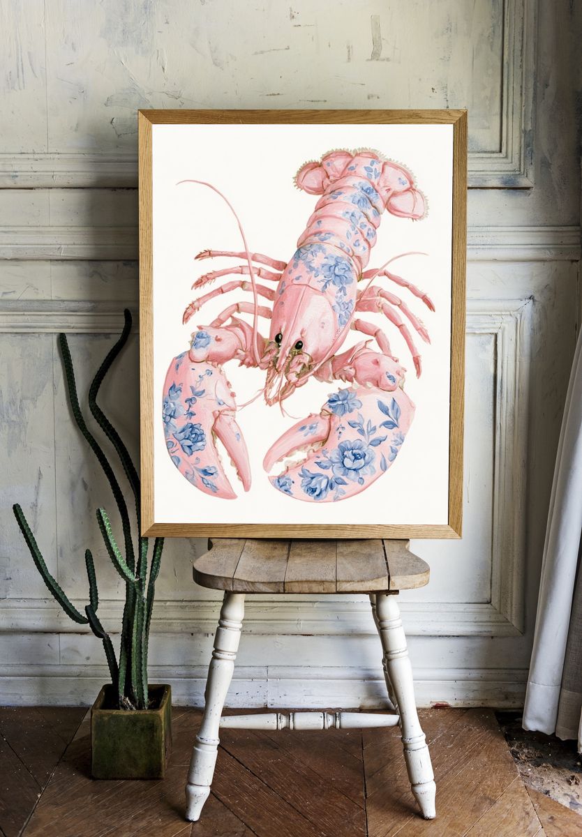 Floral Lobster Illustration Poster. room preview