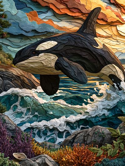 Orca Ocean Sunset Illustration Poster. poster