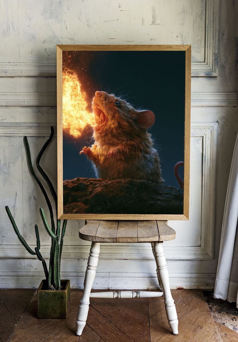 Fire-Breathing Mouse Illustration Poster. room preview