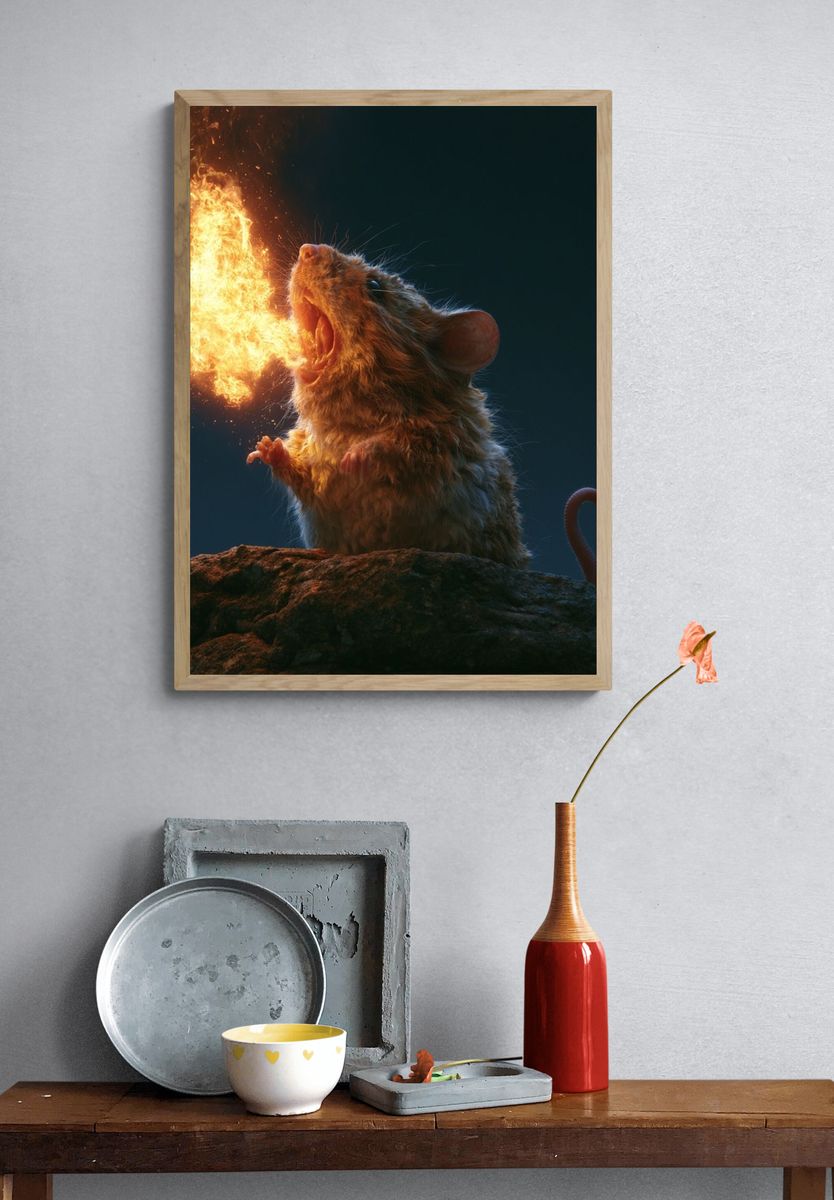 Fire-Breathing Mouse Illustration Poster. — room view 3