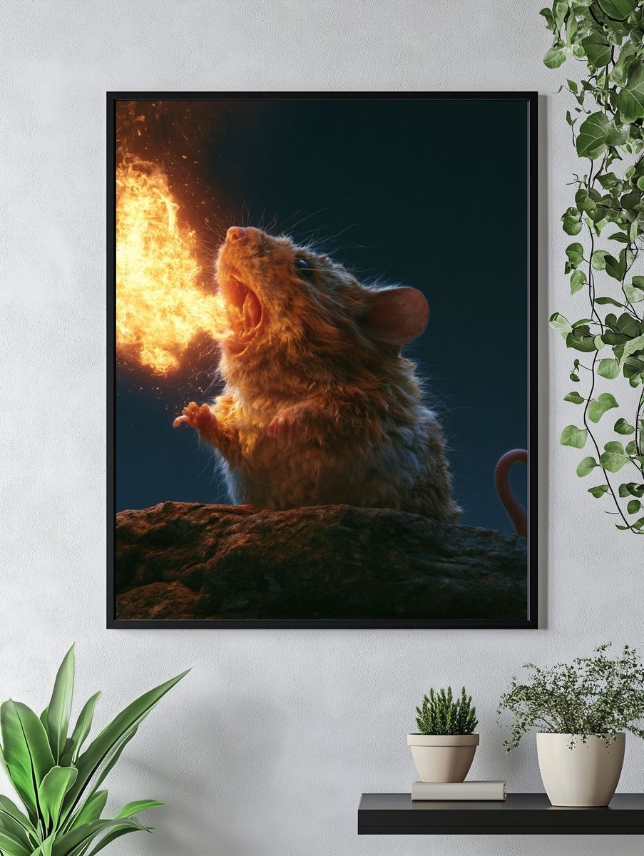 Fire-Breathing Mouse Illustration Poster. — room view 4