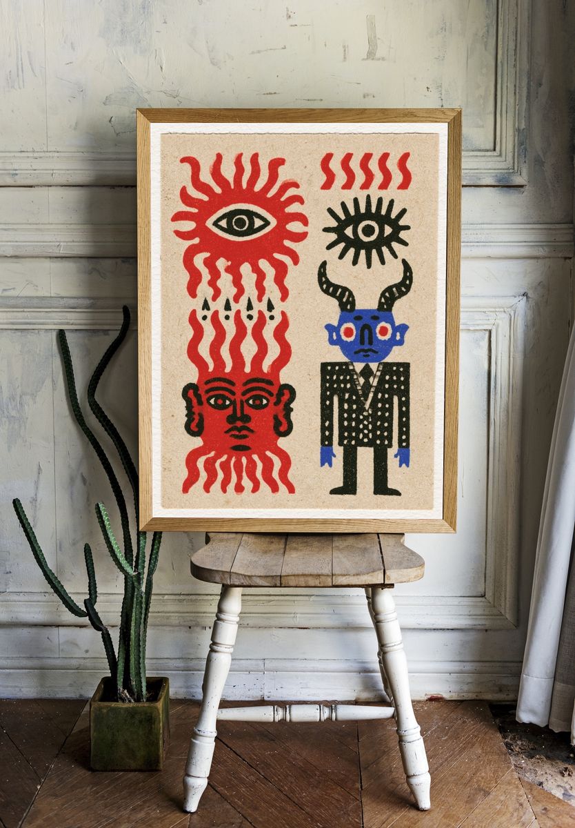Surreal Folk Figures Illustration Poster. room preview