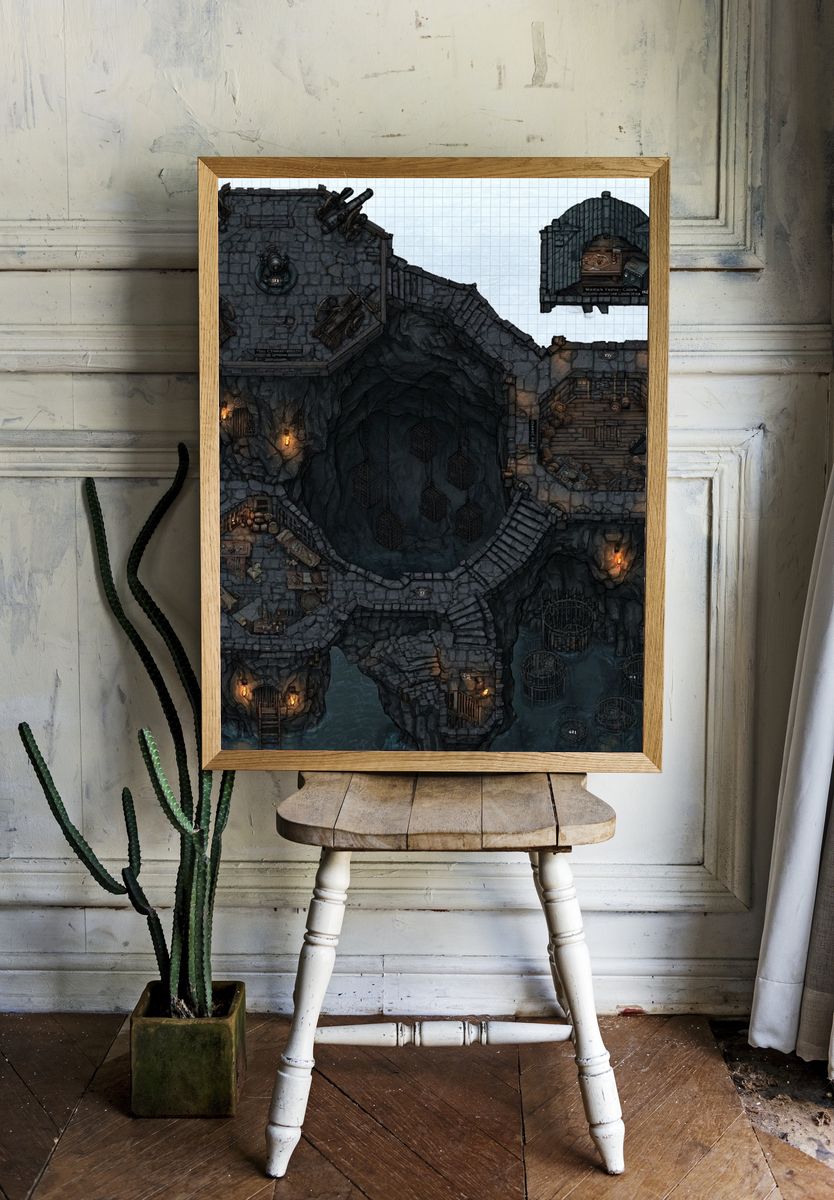 Dark Dungeon Map Illustration Poster. room preview