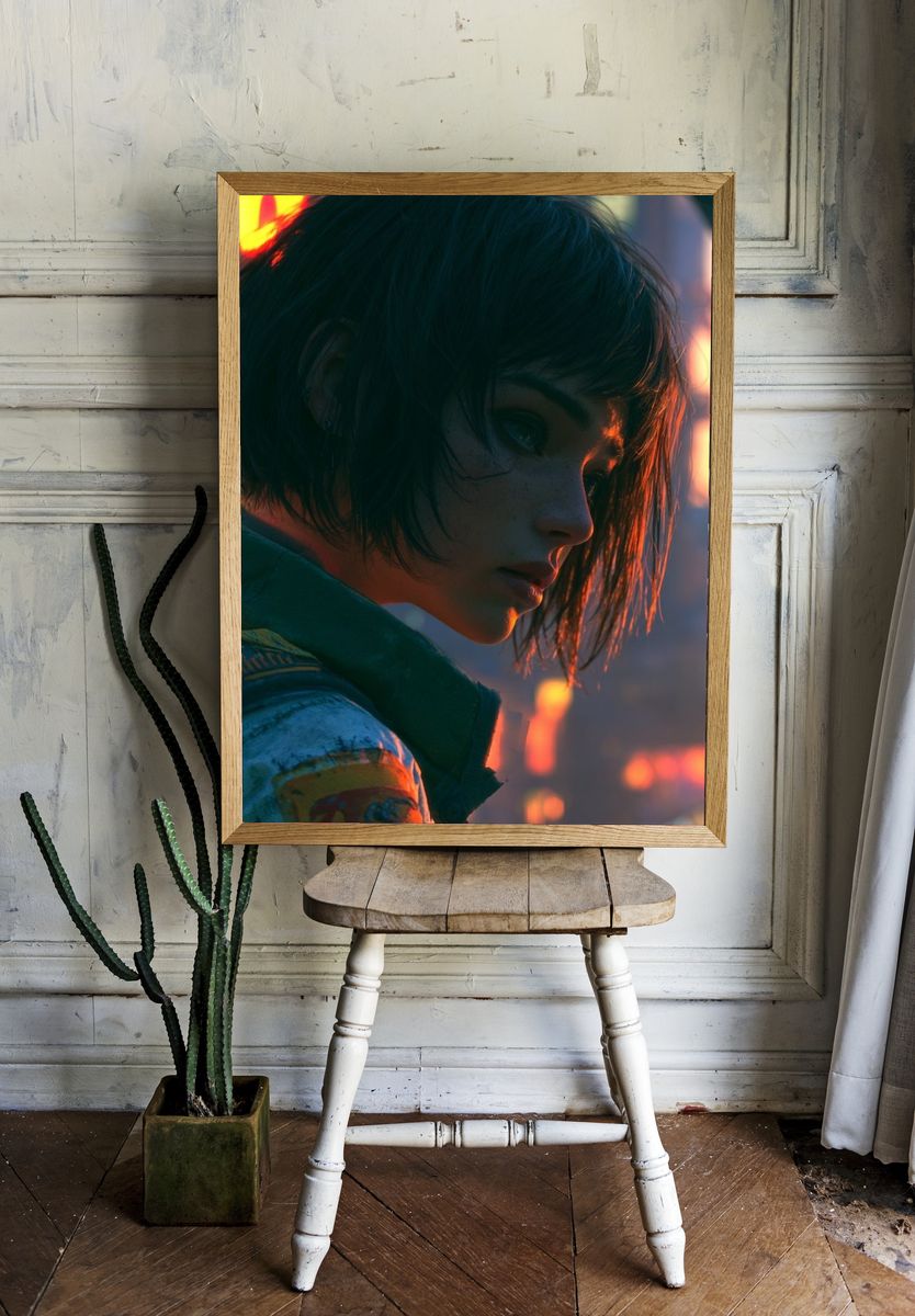 Cyberpunk Girl Portrait Poster. room preview
