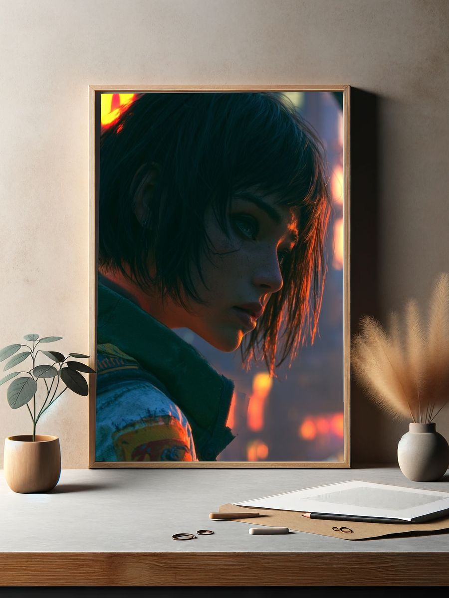 Cyberpunk Girl Portrait Poster. — room view 2