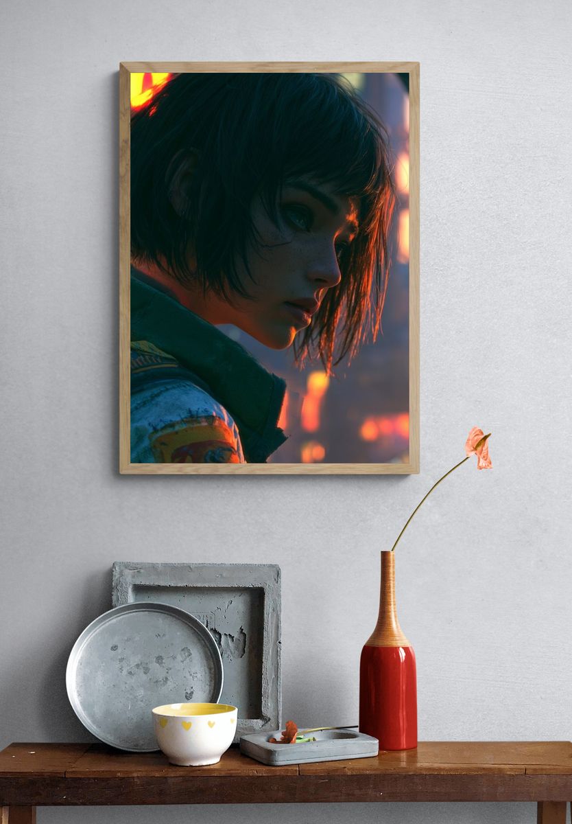 Cyberpunk Girl Portrait Poster. — room view 3