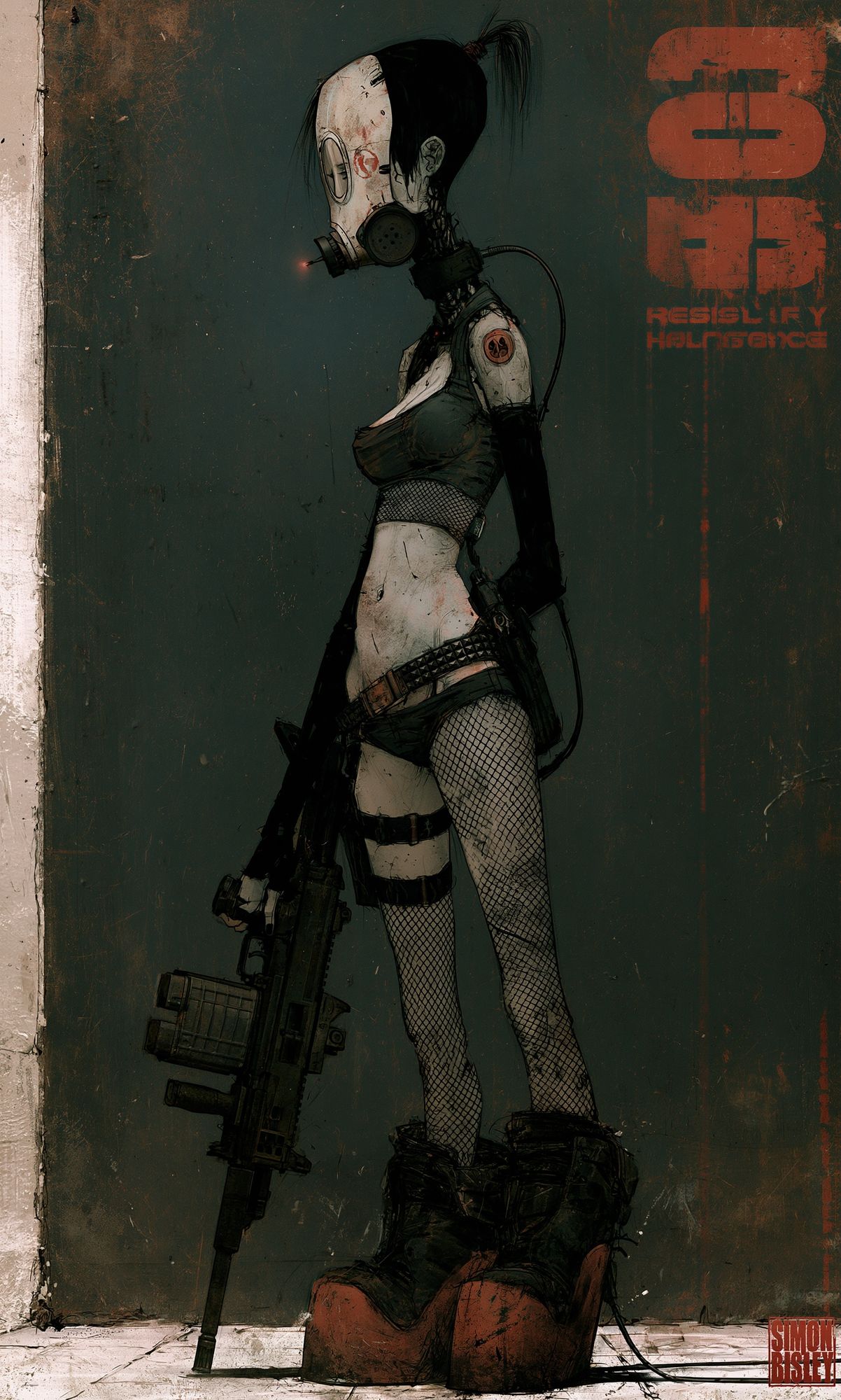 Cyberpunk Gas Mask Warrior Print. poster detail