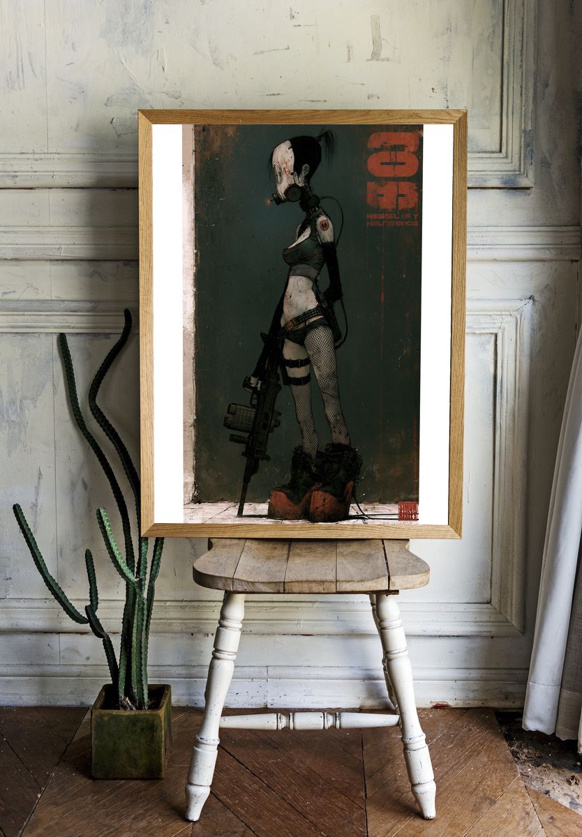 Cyberpunk Gas Mask Warrior Print. — room view 1