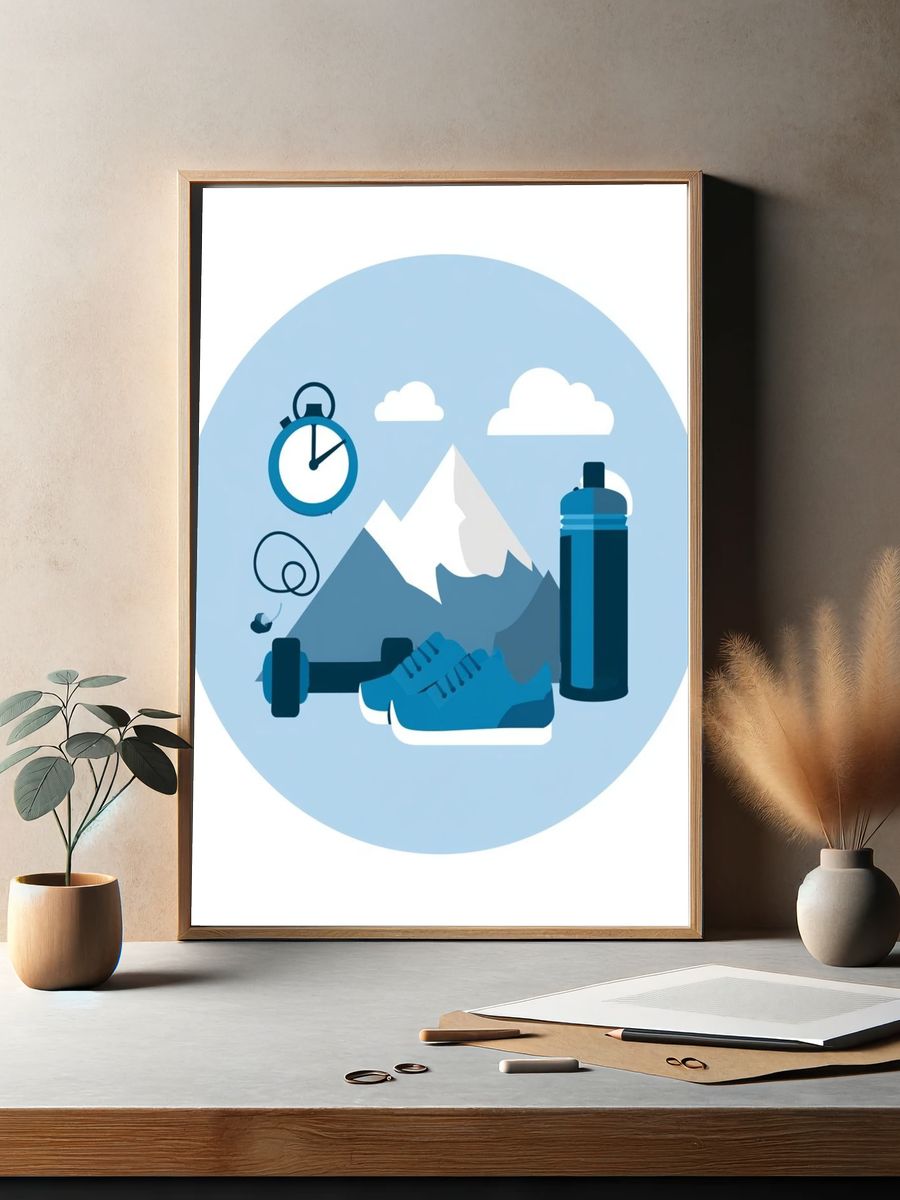 Mountain Fitness Illustration Poster. — room view 2