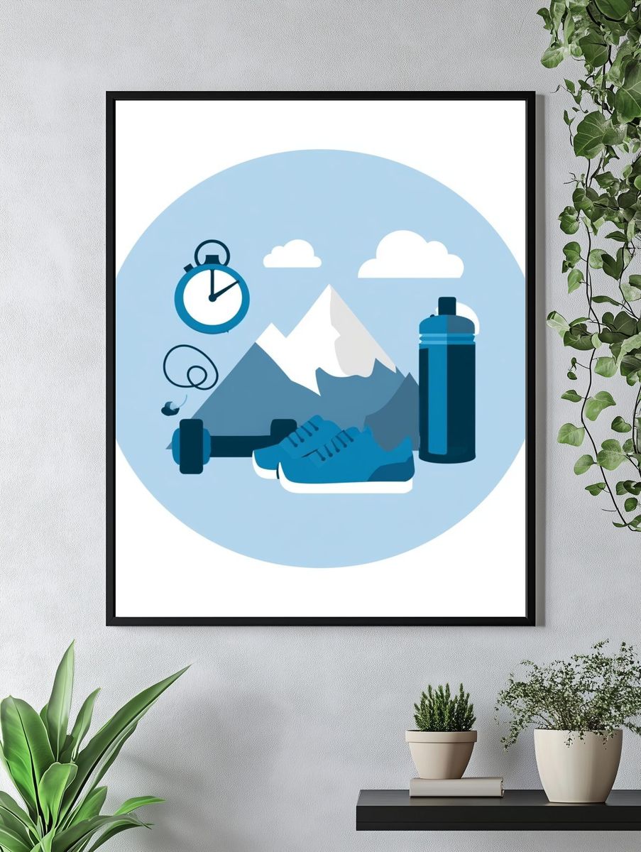 Mountain Fitness Illustration Poster. — room view 4
