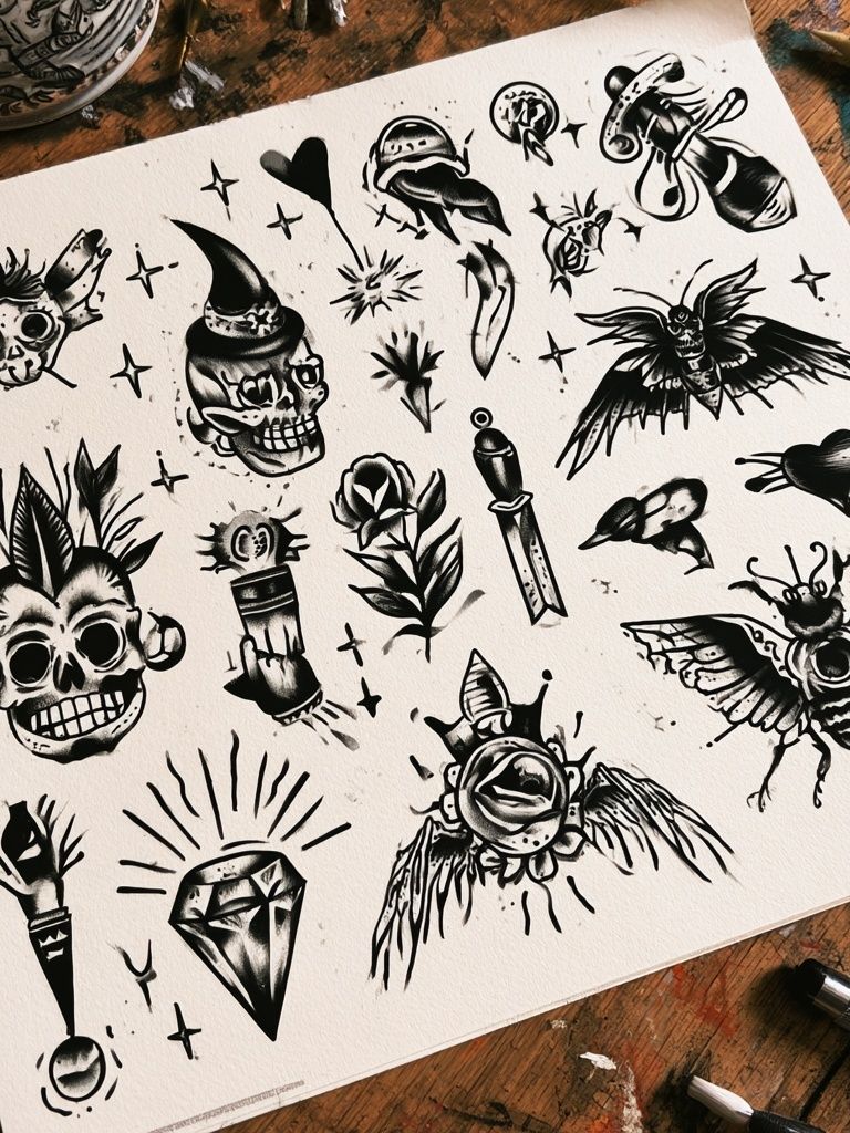 Blackwork Tattoo Flash Poster. poster detail