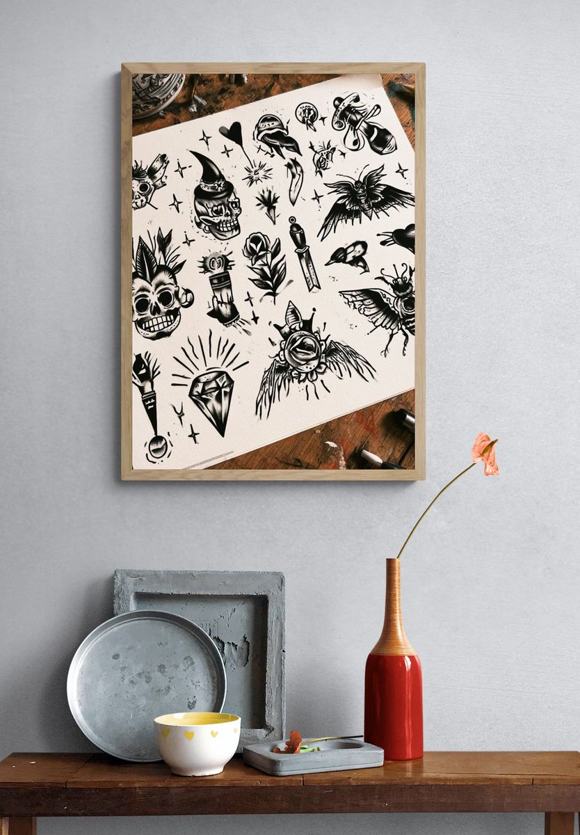 Blackwork Tattoo Flash Poster. — room view 3
