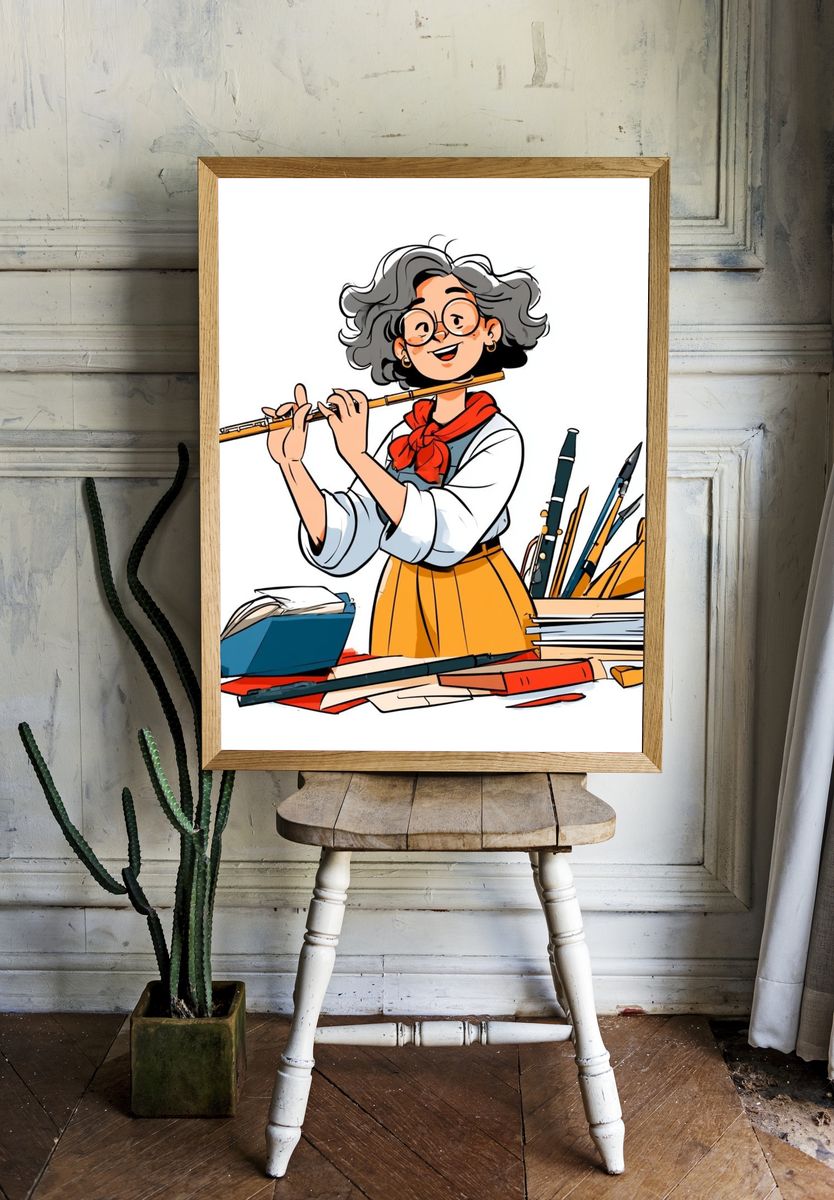 Creative Flute Girl Illustration Poster. — room view 1