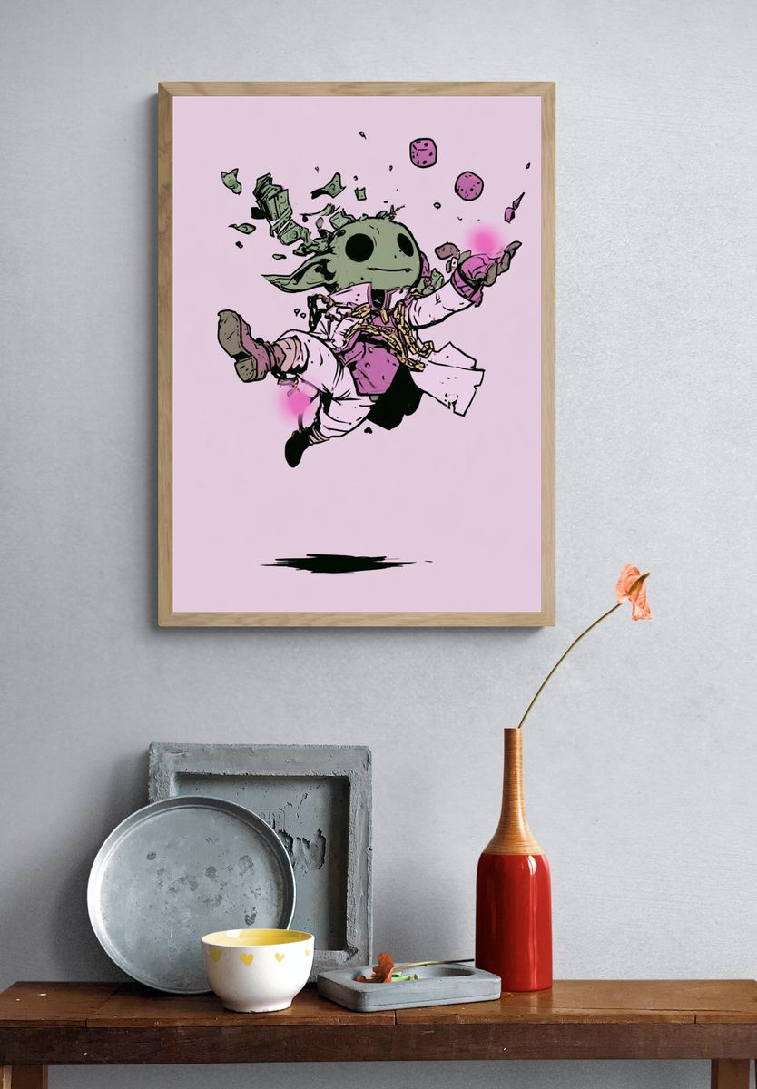 Frog and Shrimp Ink Illustration Poster. — room view 3