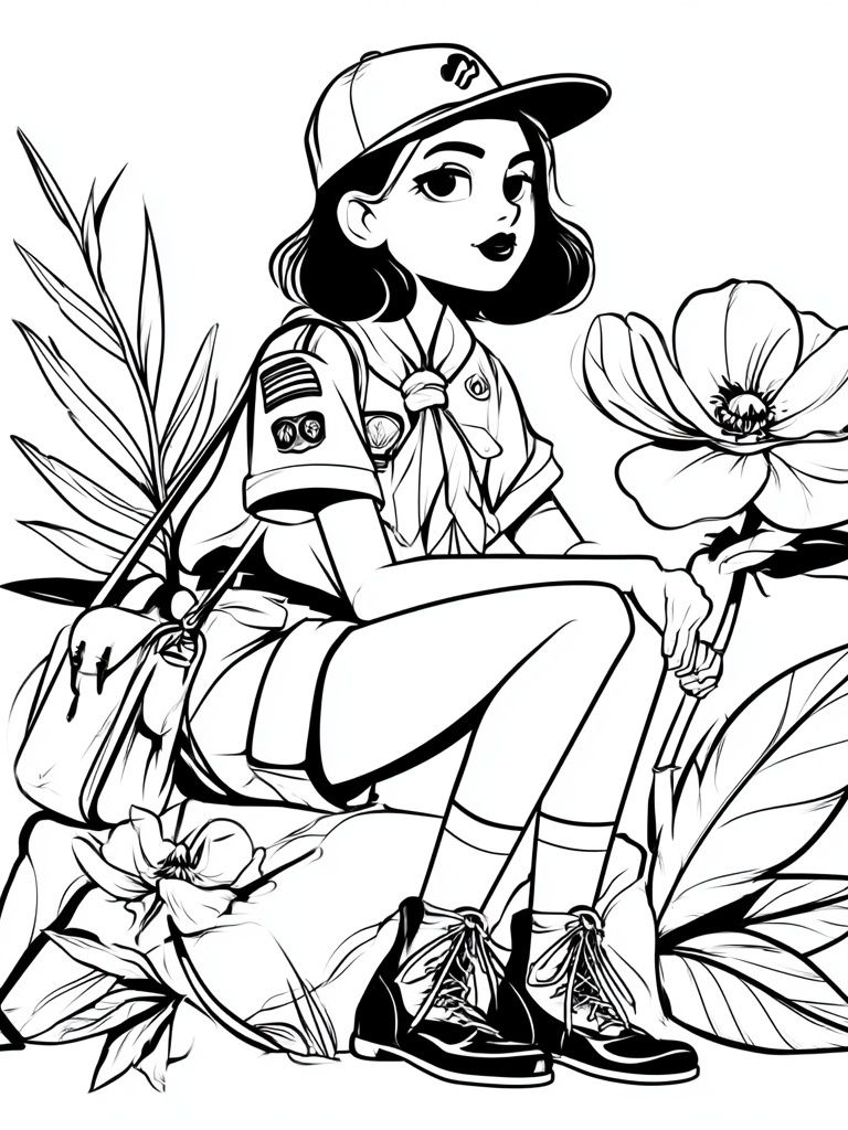 Girl Scout Floral Line Art Poster. poster detail