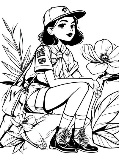 Girl Scout Floral Line Art Poster.