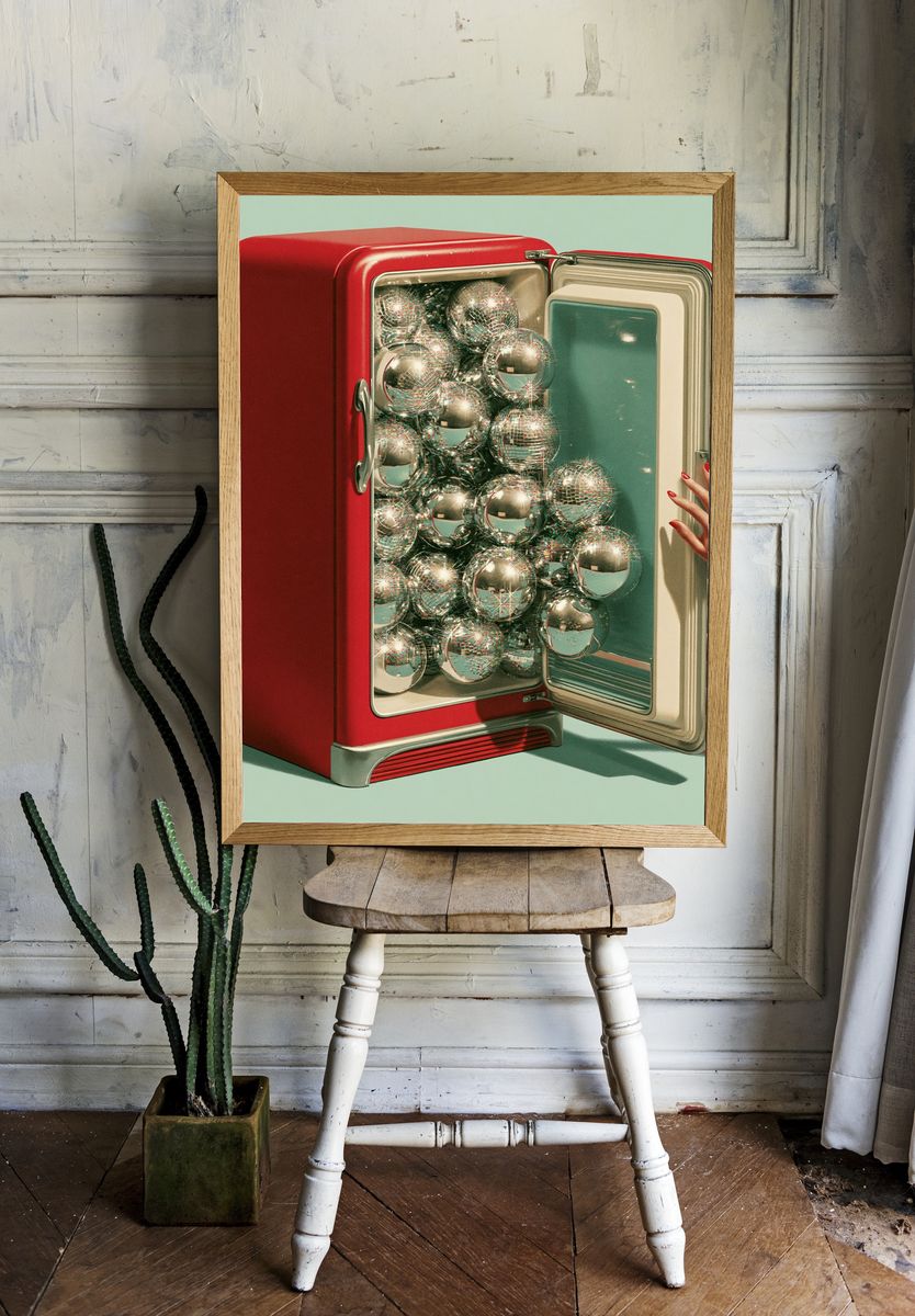 Disco Fridge Surrealism Print. room preview