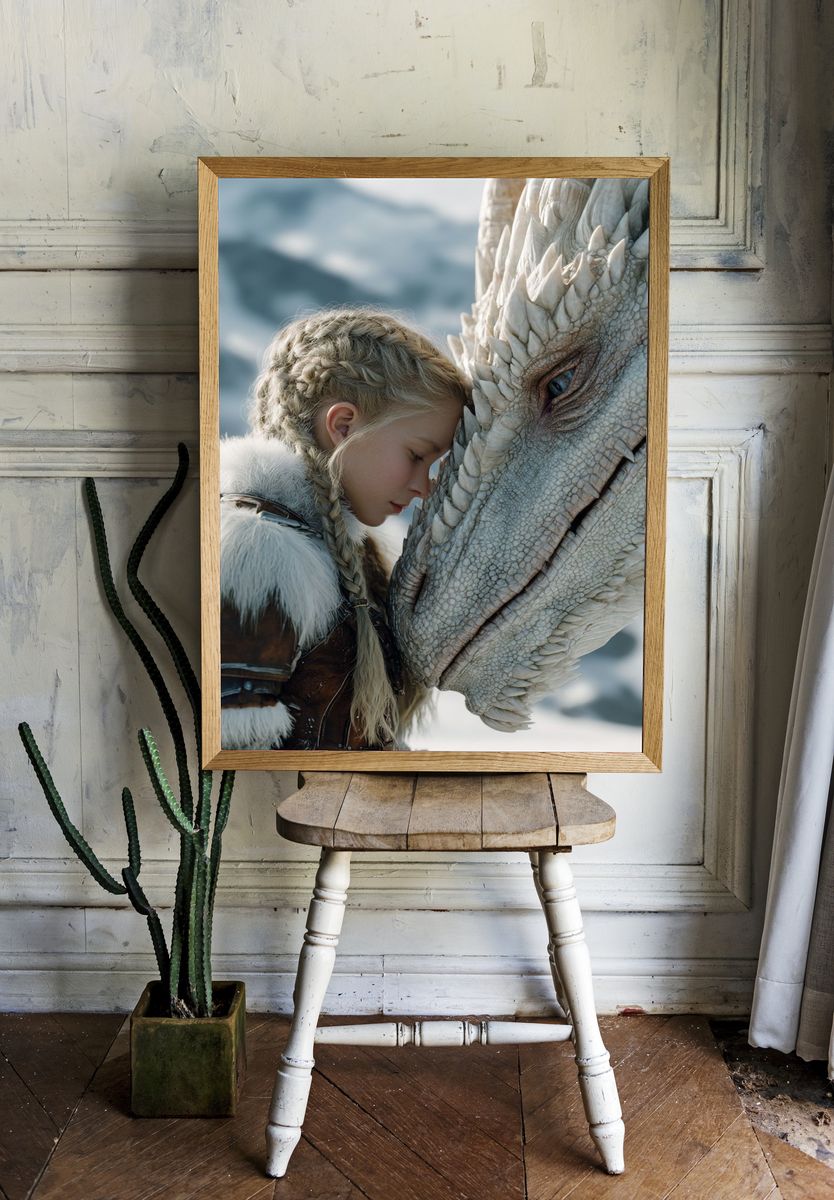 Dragon Bond Fantasy Illustration Poster. — room view 1
