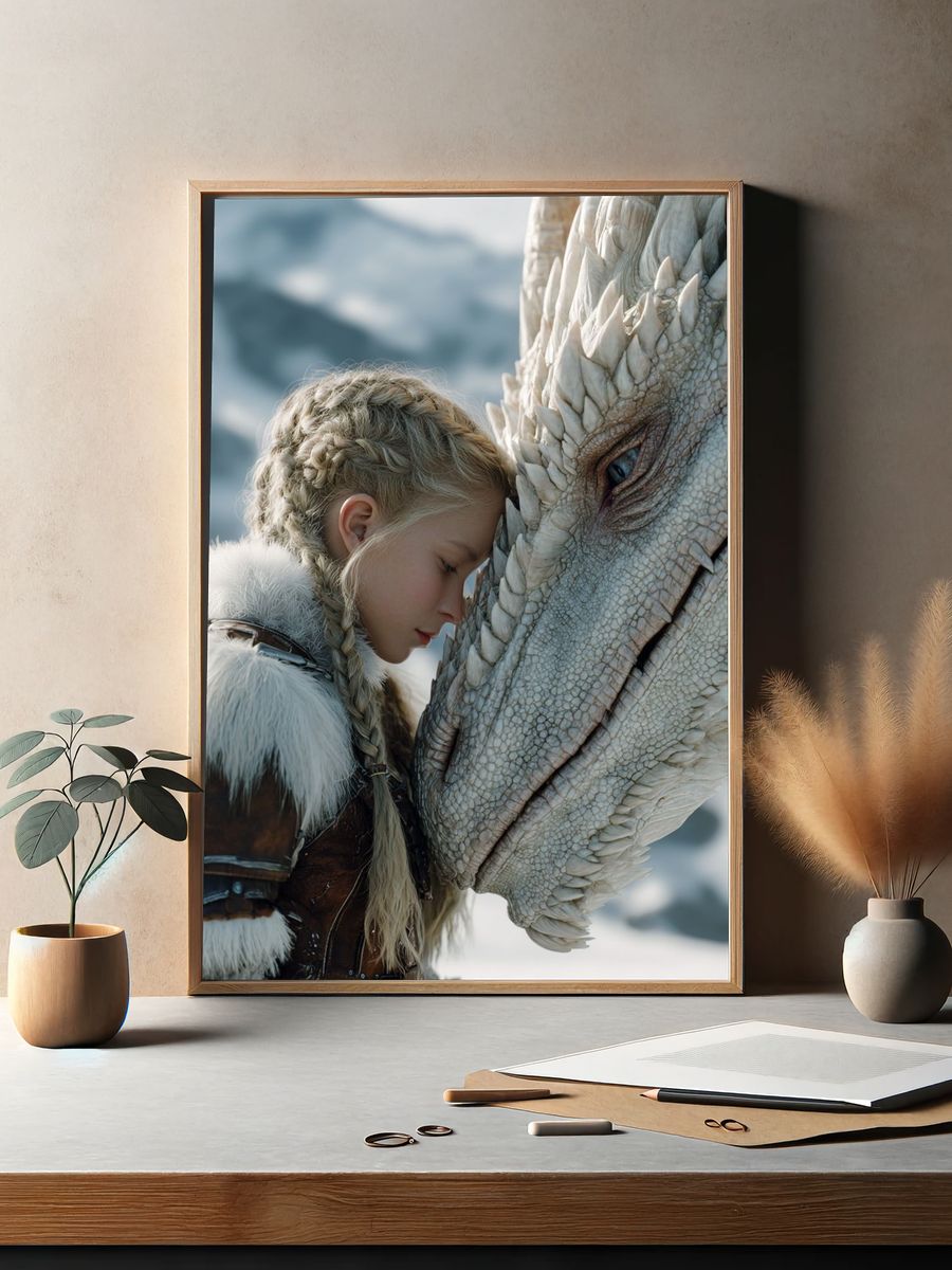 Dragon Bond Fantasy Illustration Poster. — room view 2
