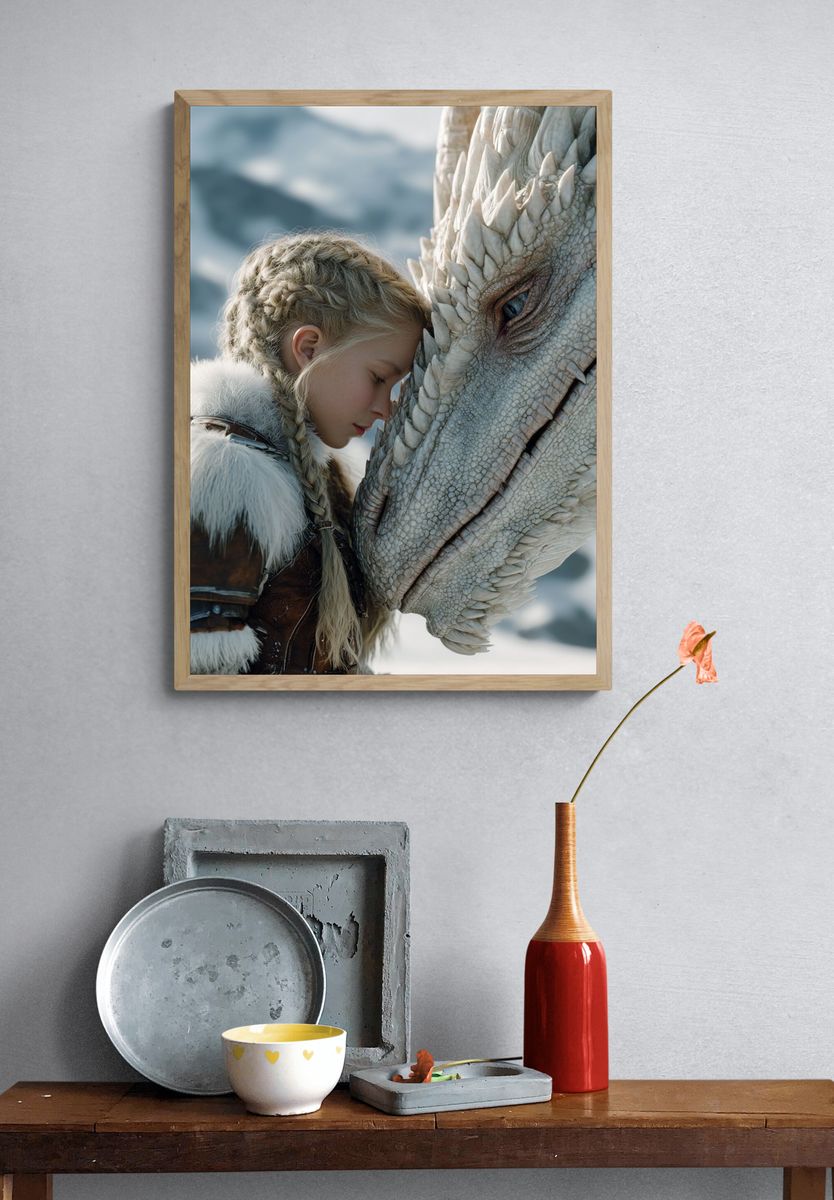 Dragon Bond Fantasy Illustration Poster. — room view 3