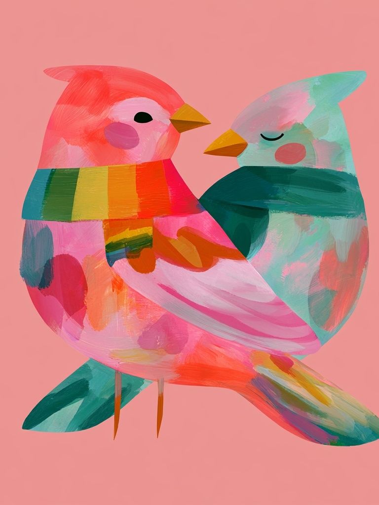 Playful Birds Illustration Poster. poster detail