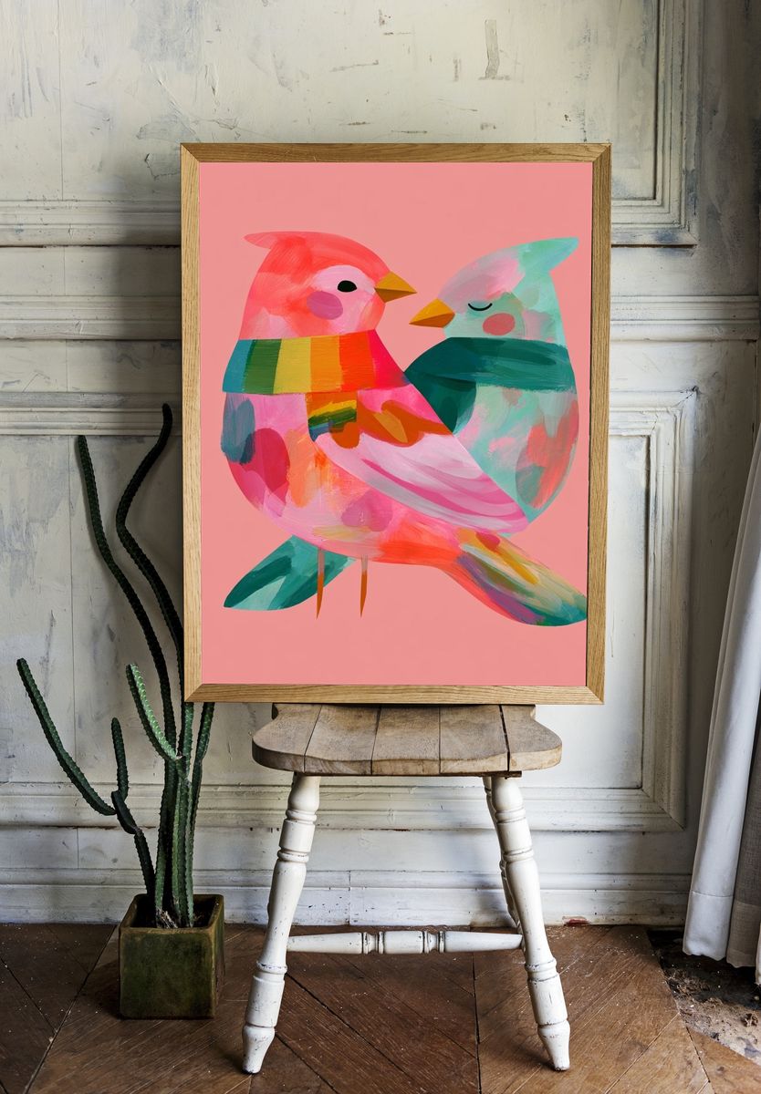 Playful Birds Illustration Poster. room preview