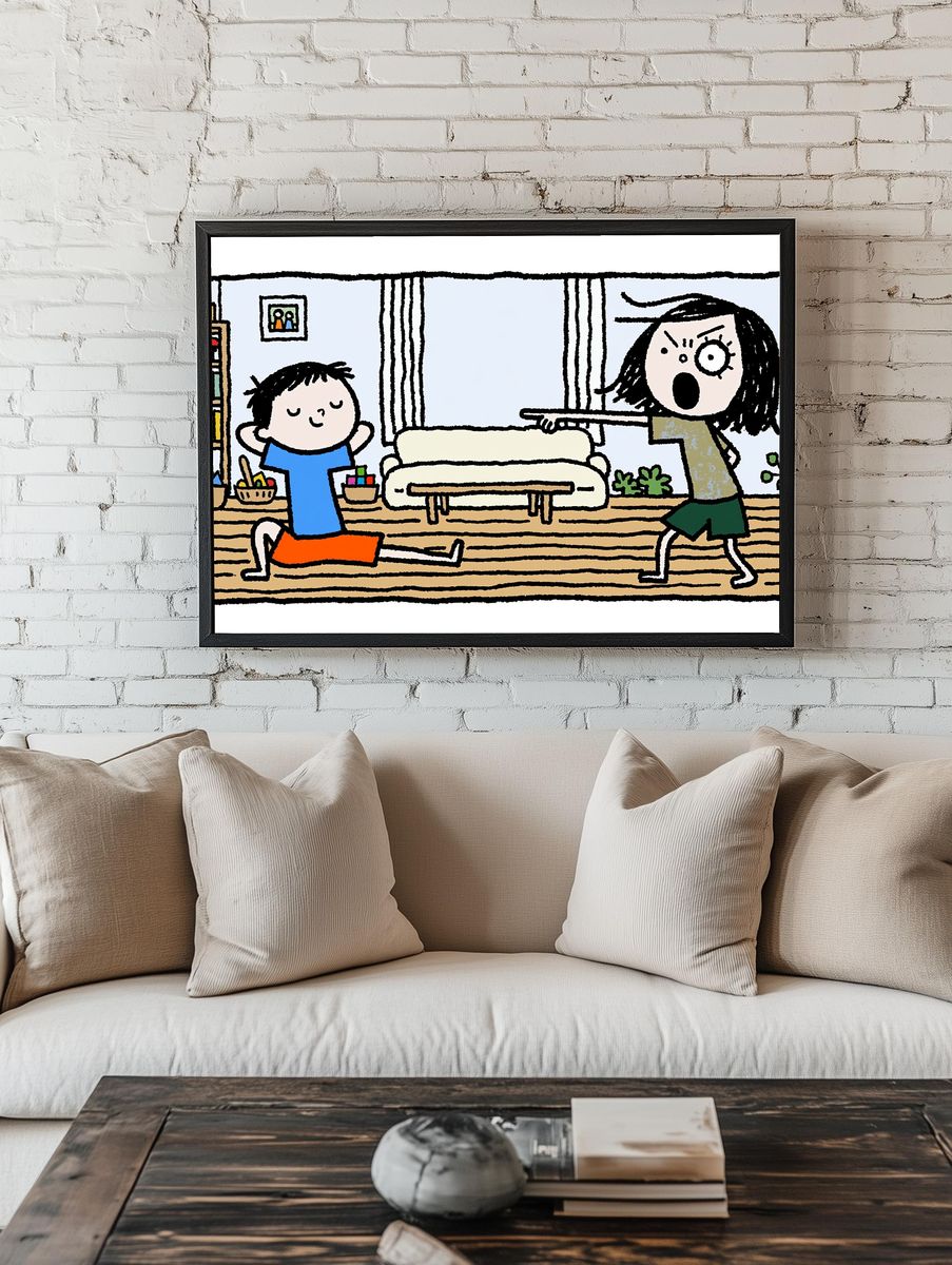 Playful Family Chaos Illustration Poster. room preview