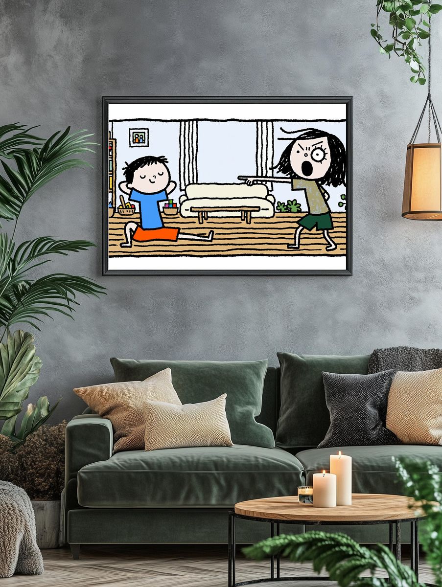 Playful Family Chaos Illustration Poster. — room view 4
