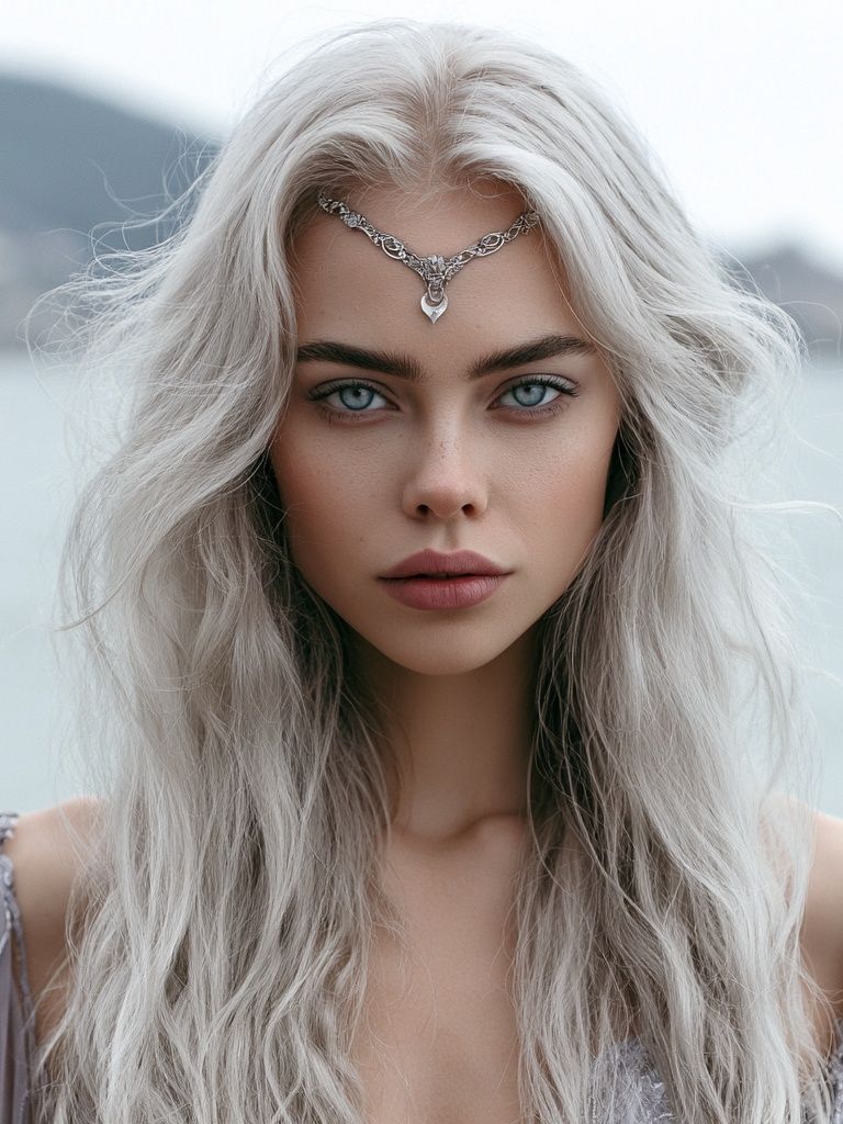 Silver-Haired Fantasy Portrait Print. poster detail