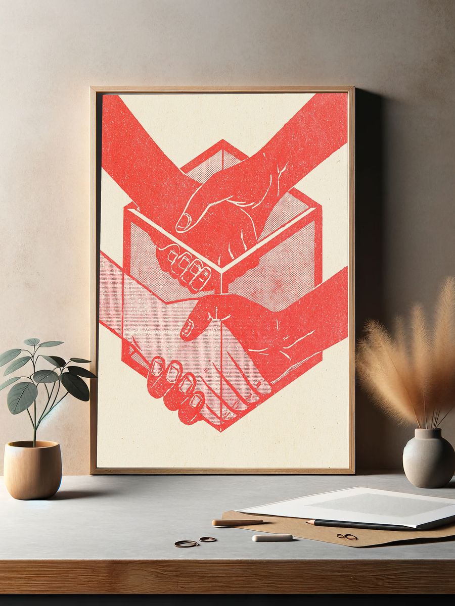 Hands Holding Box Typography Print. — room view 2