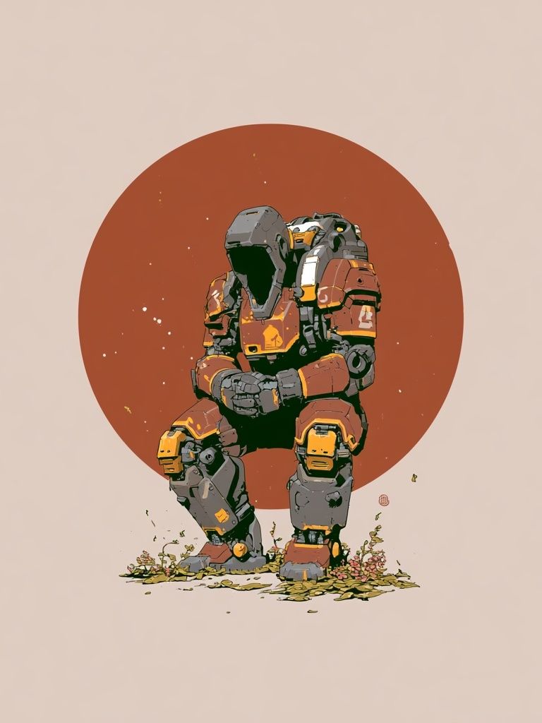 Seated Mech Digital Art Poster. poster — illustration art
