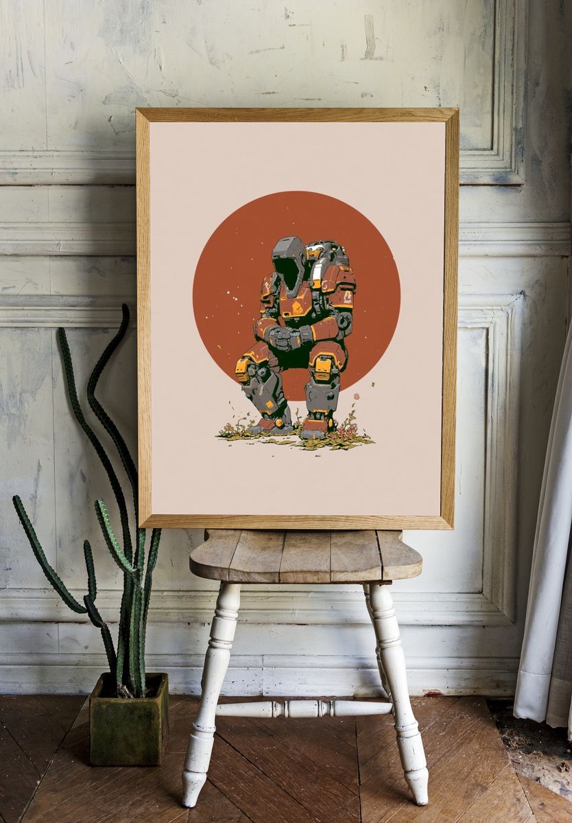 Seated Mech Digital Art Poster. — room view 1