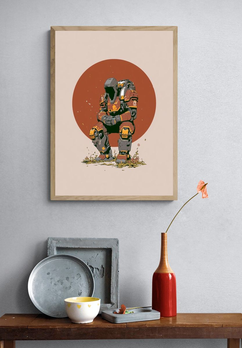 Seated Mech Digital Art Poster. — room view 3