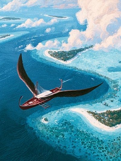 Flying Boat Over Tropical Lagoon Print.