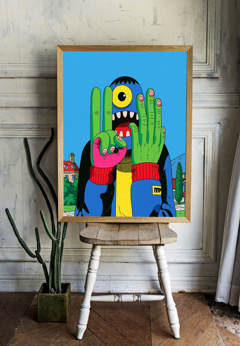 Surreal Monster Illustration Poster. — room view 1
