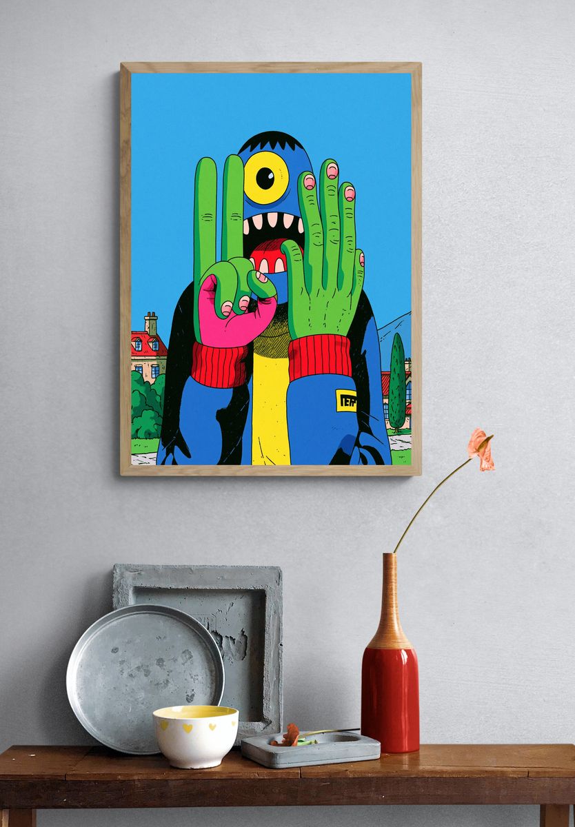 Surreal Monster Illustration Poster. — room view 3