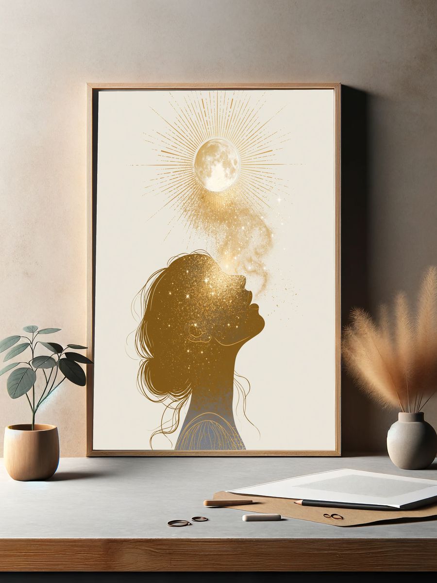 Moonlit Woman Silhouette Illustration Poster. — room view 2