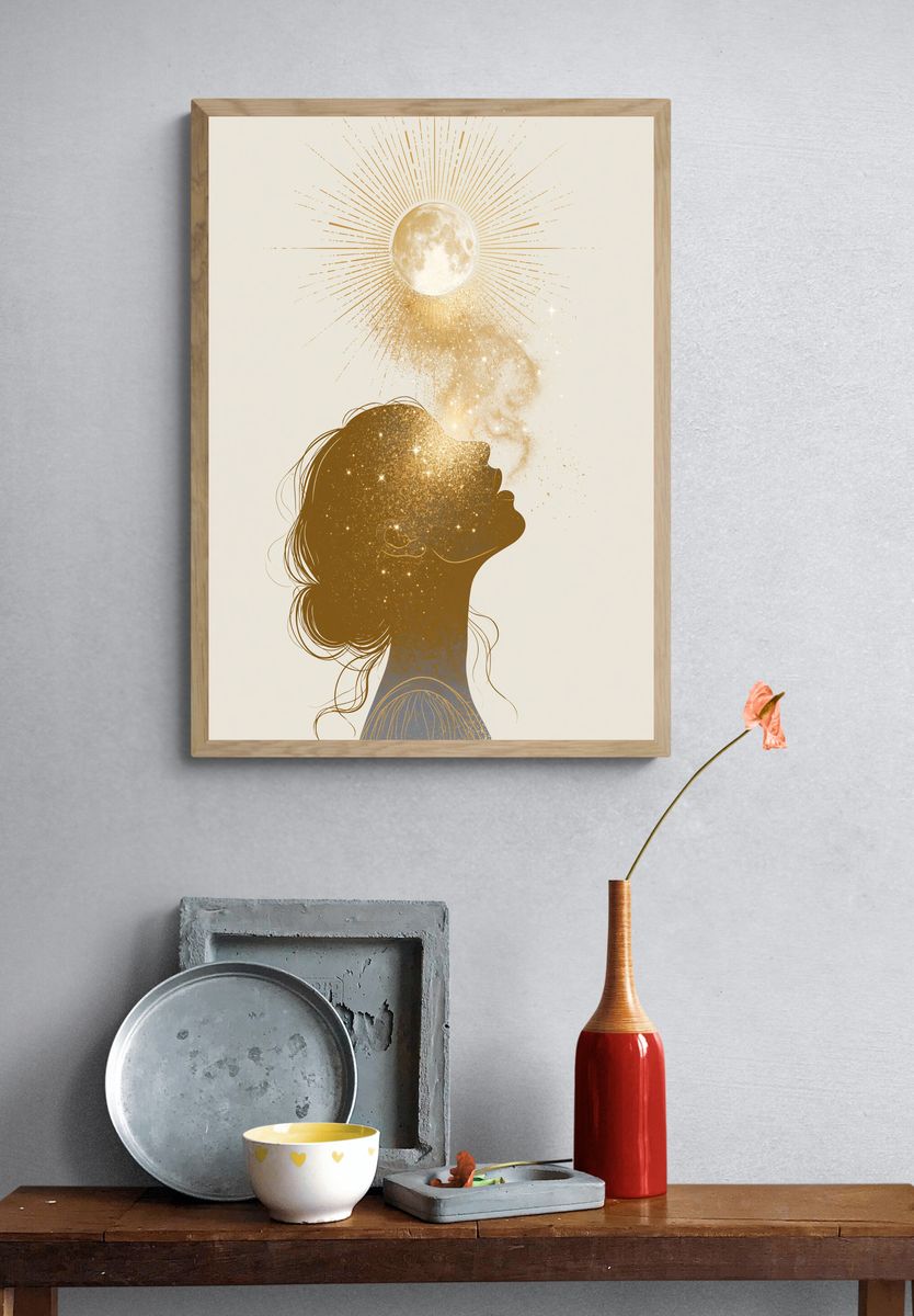 Moonlit Woman Silhouette Illustration Poster. — room view 3