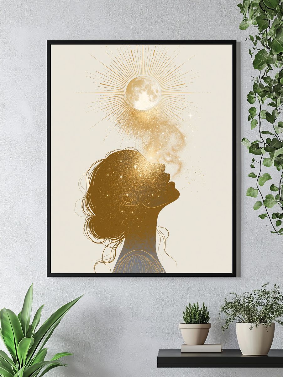 Moonlit Woman Silhouette Illustration Poster. — room view 4