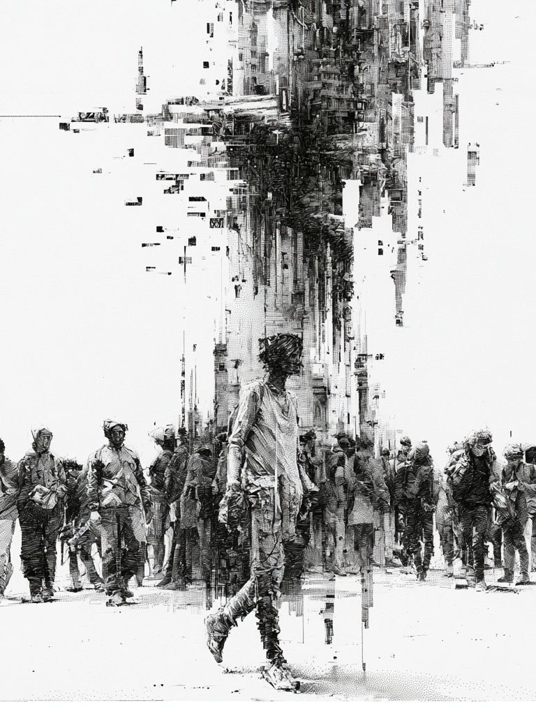Urban Crowd Glitch Illustration Poster. poster detail