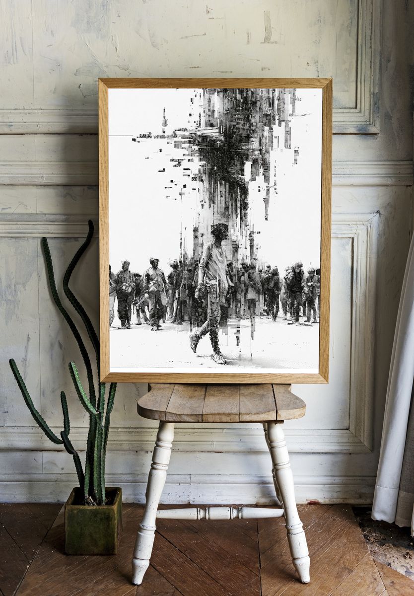 Urban Crowd Glitch Illustration Poster. room preview