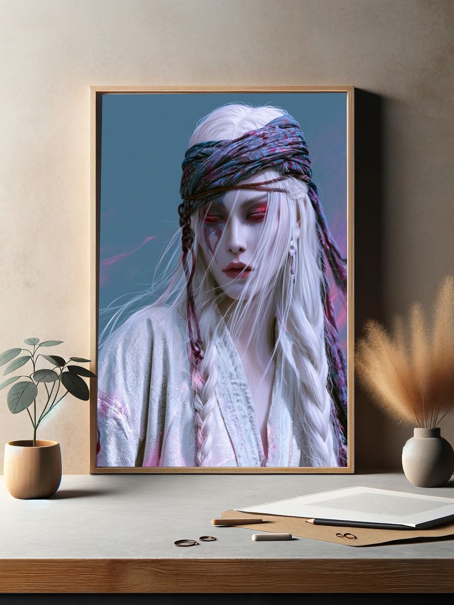 Mystic White-Haired Portrait Print. — room view 2