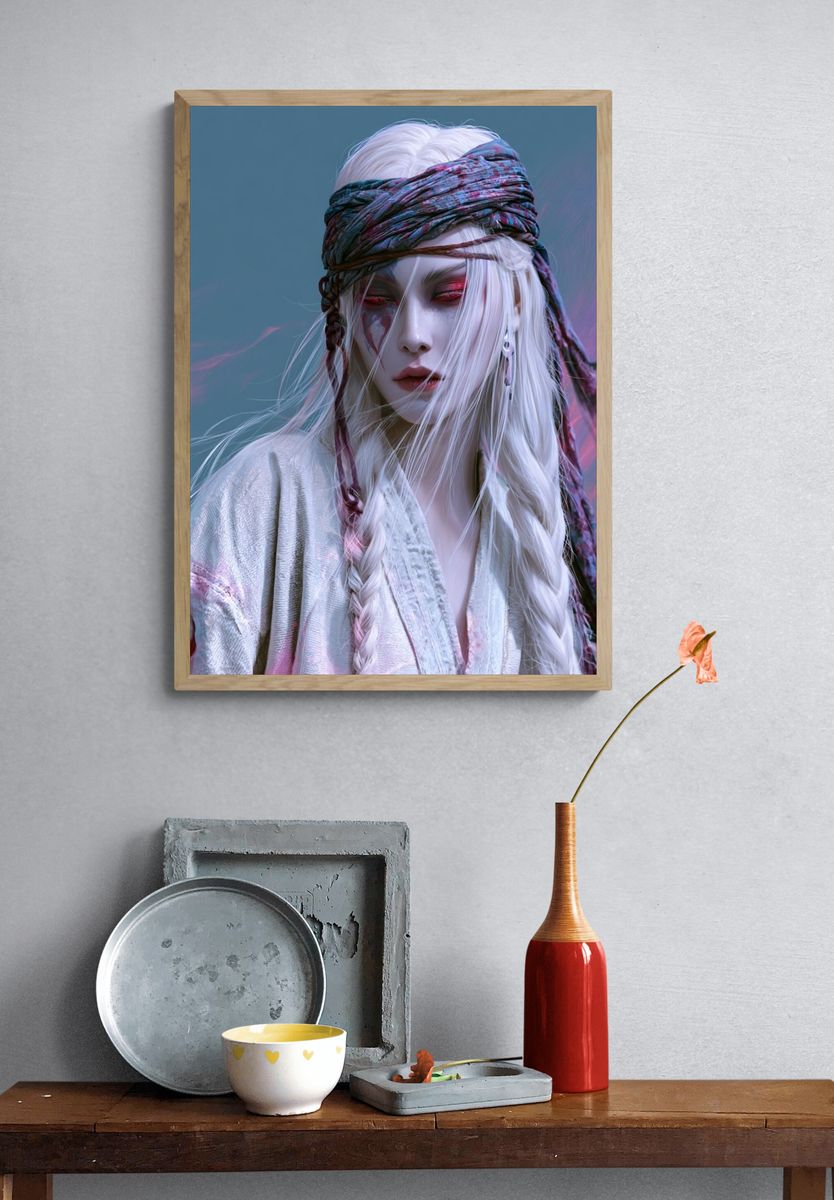 Mystic White-Haired Portrait Print. — room view 3