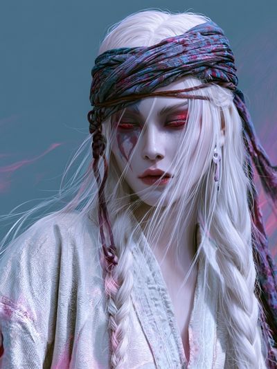Mystic White-Haired Portrait Print. poster