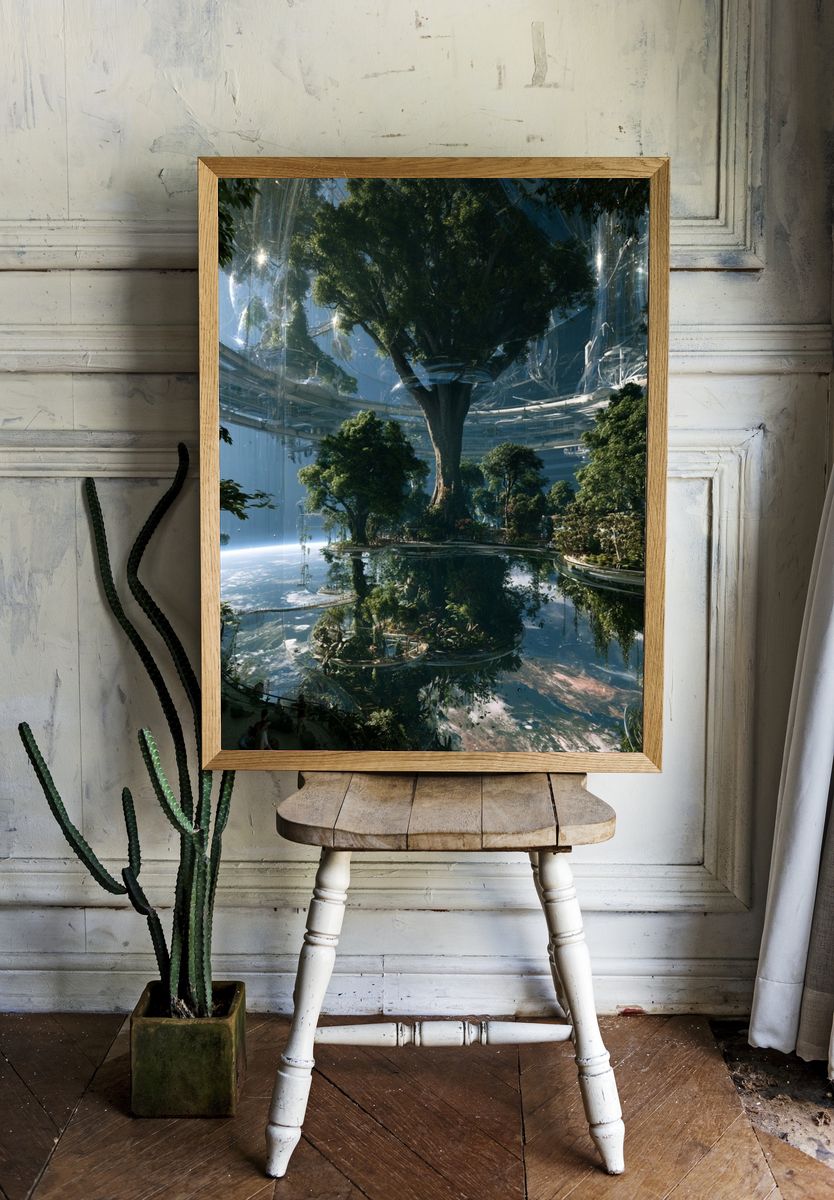 Futuristic Tree Atrium Illustration Poster. — room view 1