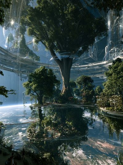 Futuristic Tree Atrium Illustration Poster.