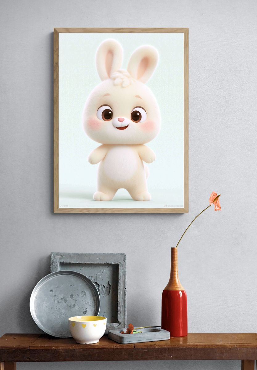 Cute Bunny Illustration Poster. — room view 3
