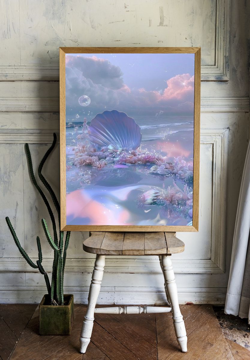 Dreamy Seashell Shoreline Poster. room preview